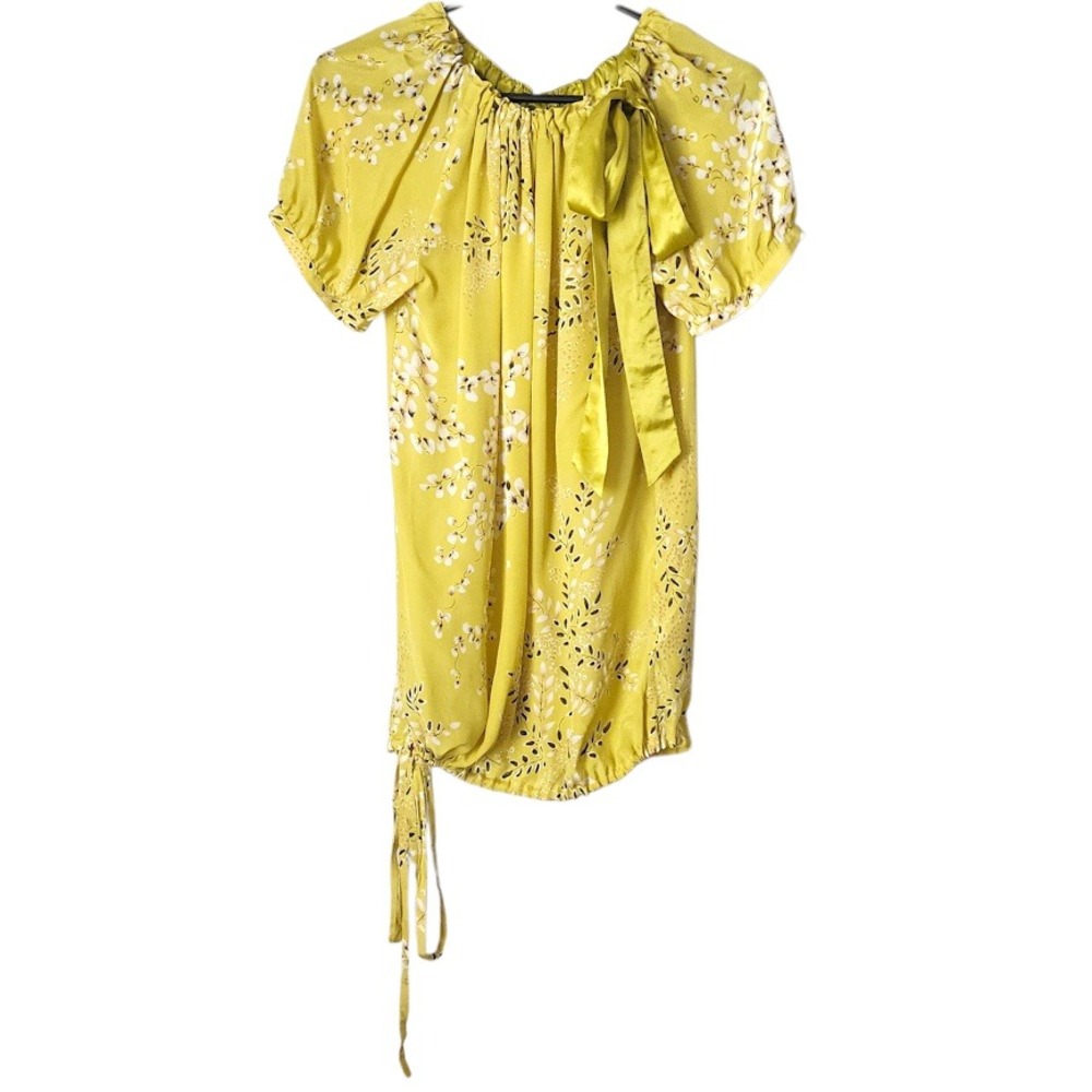 TED BAKER London 100% Silk Yellow Floral Tie Neck Mini Dress Size 1 (S)